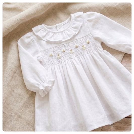 Vestido smock lino blanco