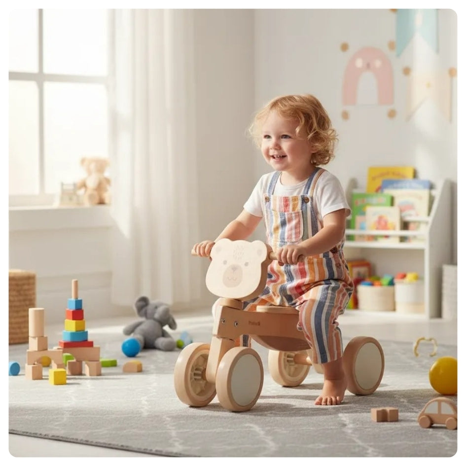 Triciclo de madera beige