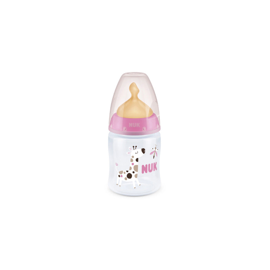 Mamadera 150ml First Choice con control de temperatura rosada - látex o silicona