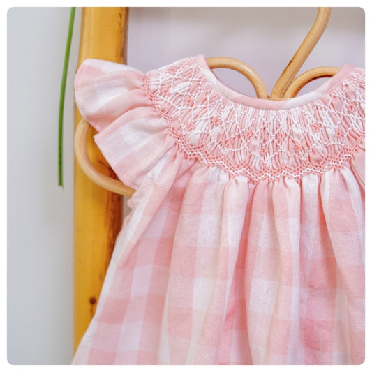 Vestido smock Vichy rosado con bombachudo