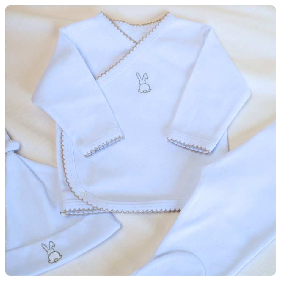 Conjunto algodón orgánico blanco picot beige 3 piezas