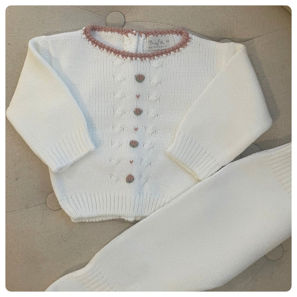 Conjunto dralon blanco y rosa viejo