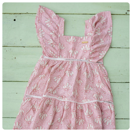 Vestido rosado flores blancas