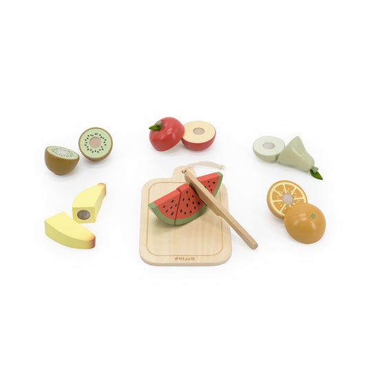 Tabla con frutas para cortar