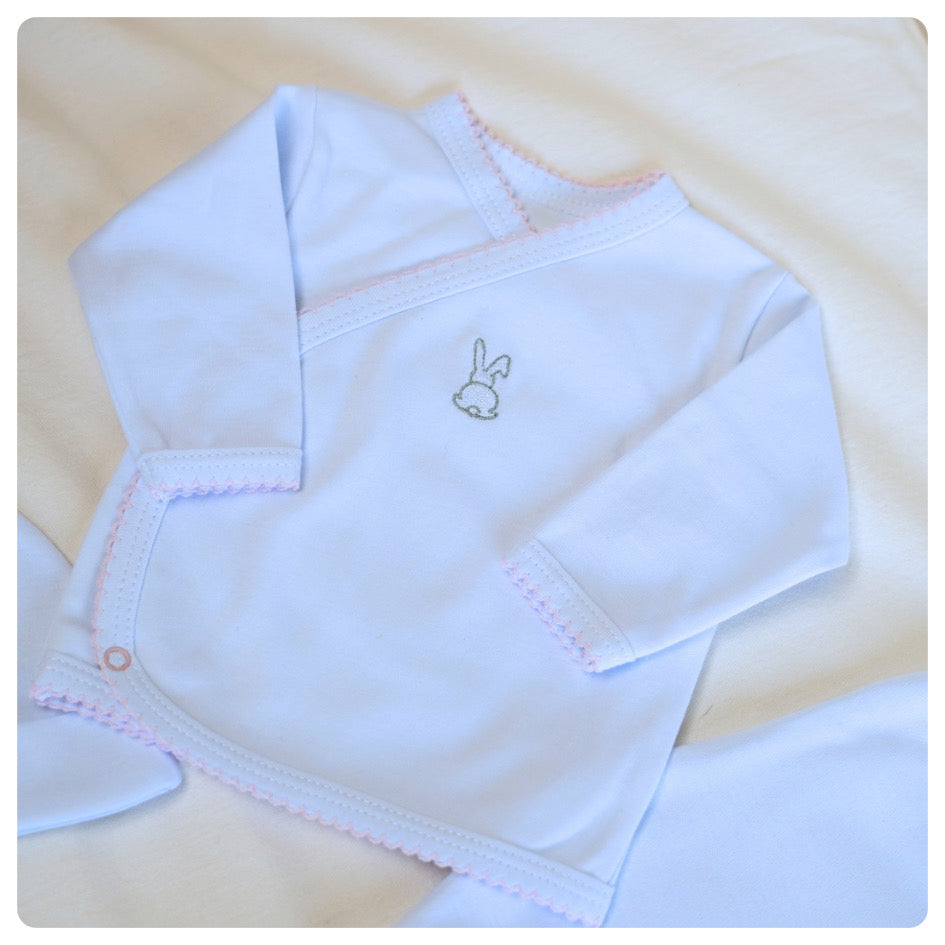 Conjunto algodón orgánico blanco picot rosado 3 piezas