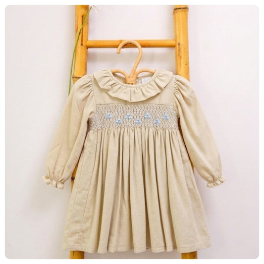 Vestido smock lino beige